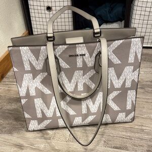 Michael Kors Everly Monogram Gray and White Tote